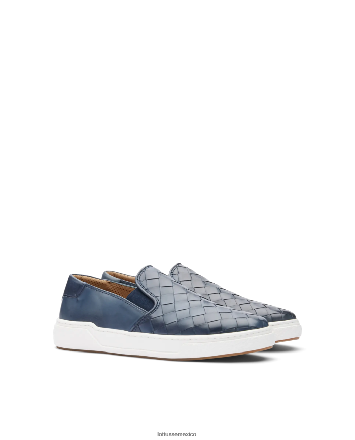 azul marino Lottusse hombres zapatillas torino de piel y malla de becerro PNBVJ0118