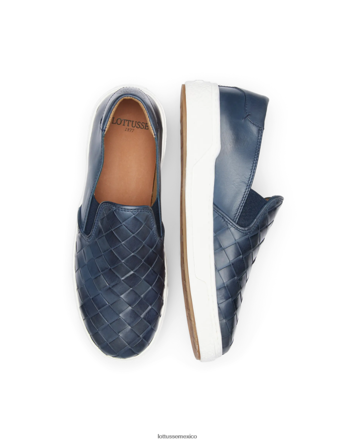 azul marino Lottusse hombres zapatillas torino de piel y malla de becerro PNBVJ0118