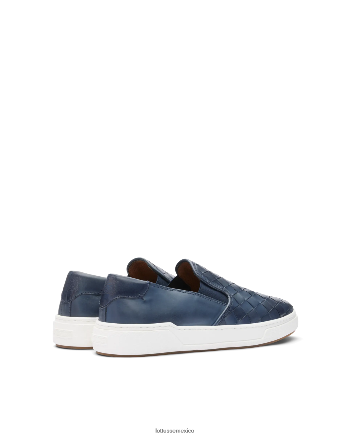 azul marino Lottusse hombres zapatillas torino de piel y malla de becerro PNBVJ0118