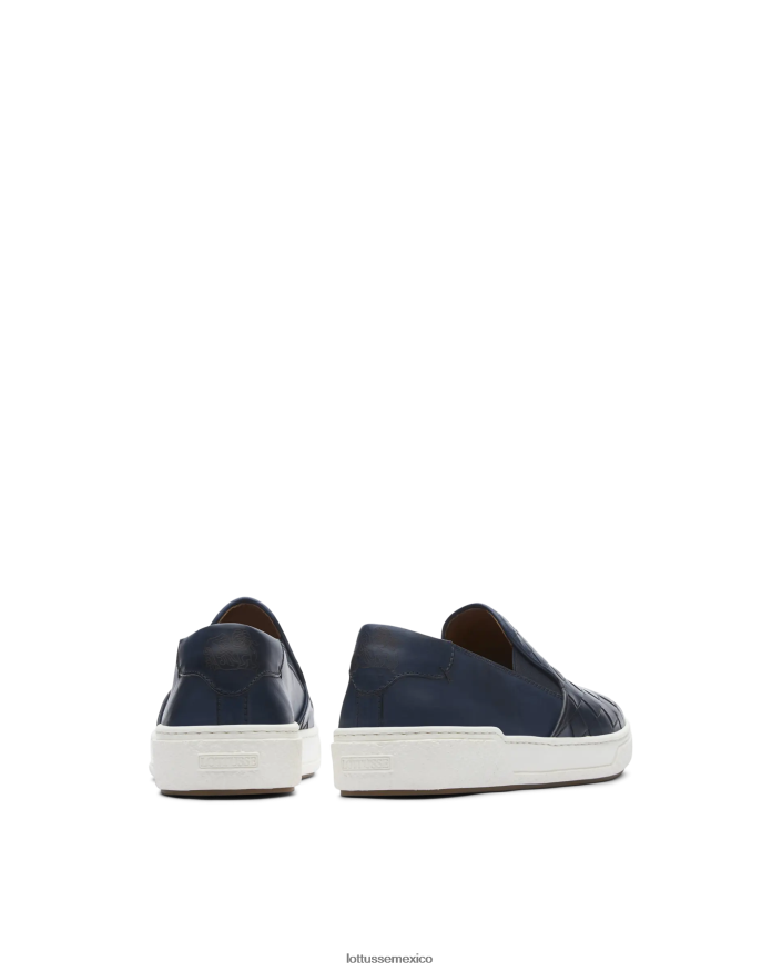 azul marino Lottusse hombres zapatillas torino de piel y malla de becerro PNBVJ0118
