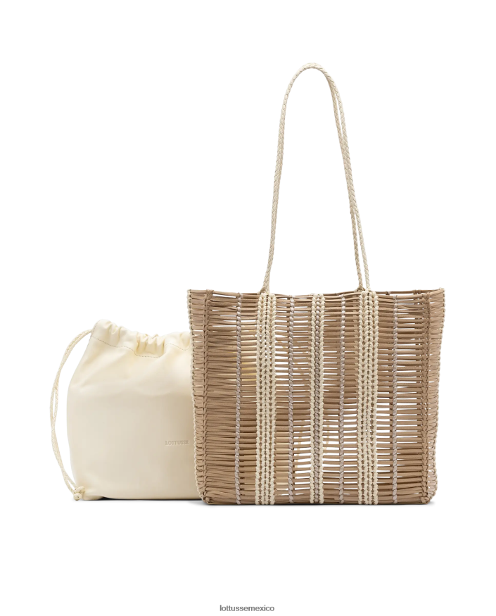 beige Lottusse mujer editar bolso shopper de cabra trenzado PNBVJ0362