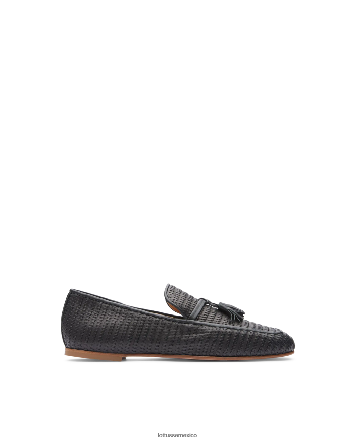 negro Lottusse mujer mocasines goya de piel de becerro tejida PNBVJ0275