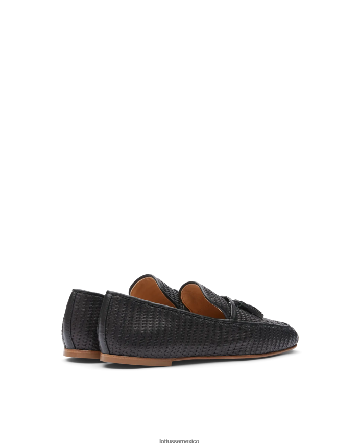 negro Lottusse mujer mocasines goya de piel de becerro tejida PNBVJ0275