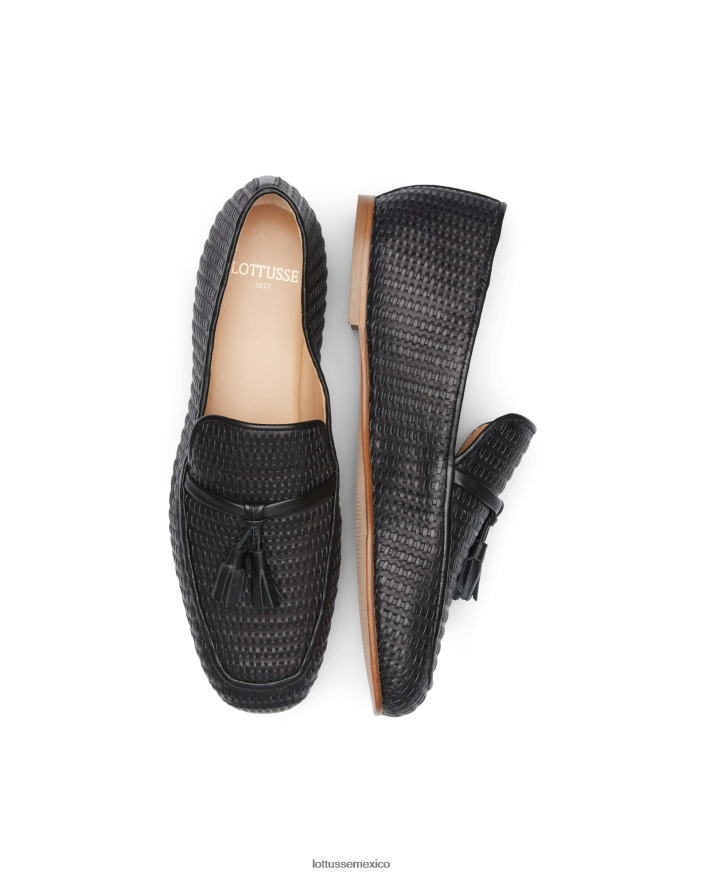 negro Lottusse mujer mocasines goya de piel de becerro tejida PNBVJ0275