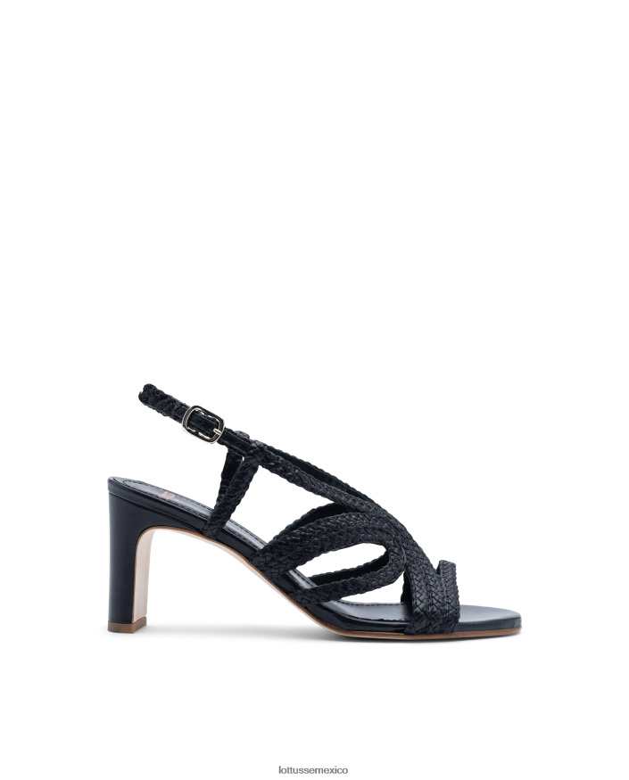 negro Lottusse mujer sandalias de cuero de malla de cordero de verano PNBVJ0319