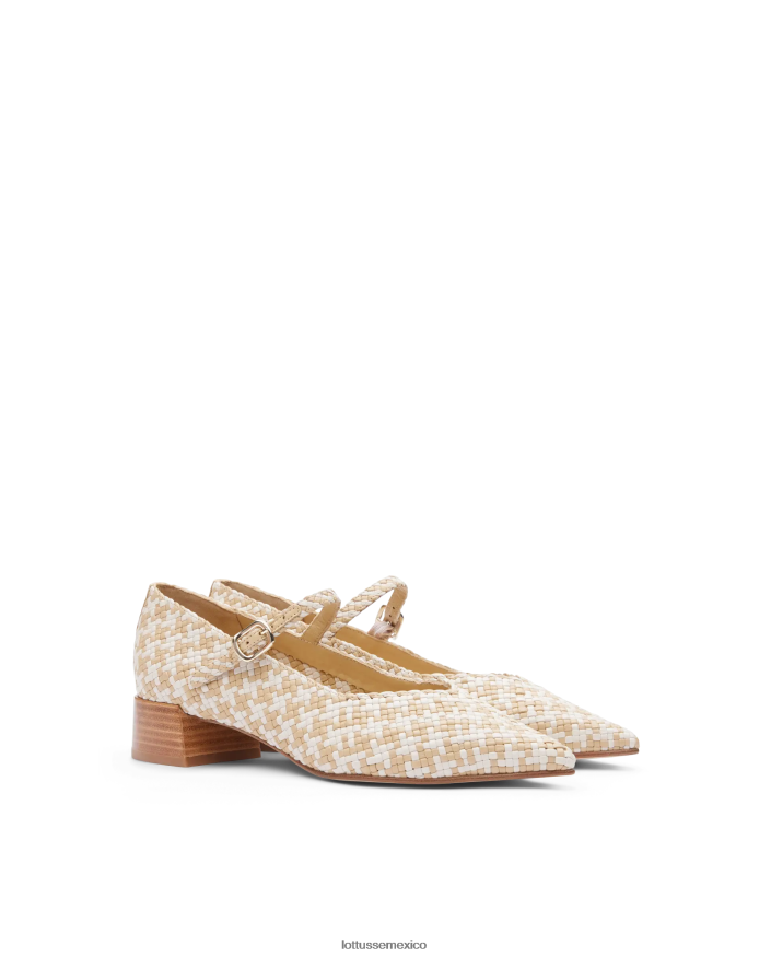 blanquecino Lottusse mujer zapatos de tacón de piel de cordero tejida de verano PNBVJ0318