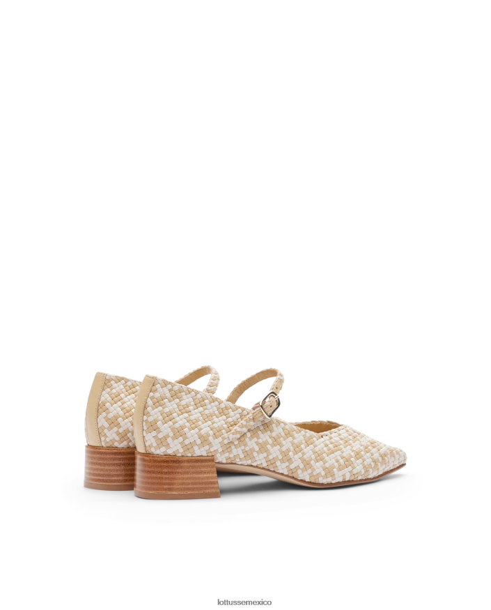 blanquecino Lottusse mujer zapatos de tacón de piel de cordero tejida de verano PNBVJ0318